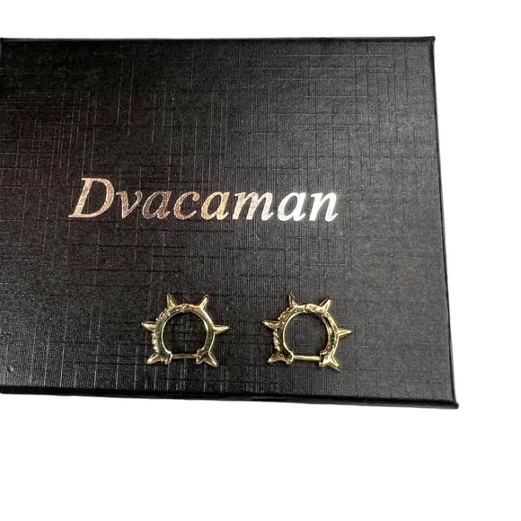 New Gold Tone Mini Hoop Huggie Rhinestone Spike Pierced Earrings - Picture 3 of 6